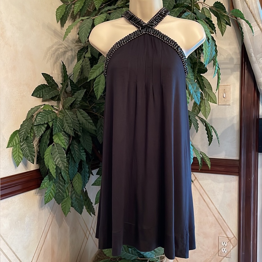 EXPRESS BLACK BEADED HALTER DRESS